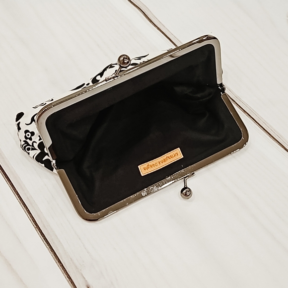 Handmade Black & Vintage White Damask Clutch Bag with Silver Hardware. - Picture 3 of 8